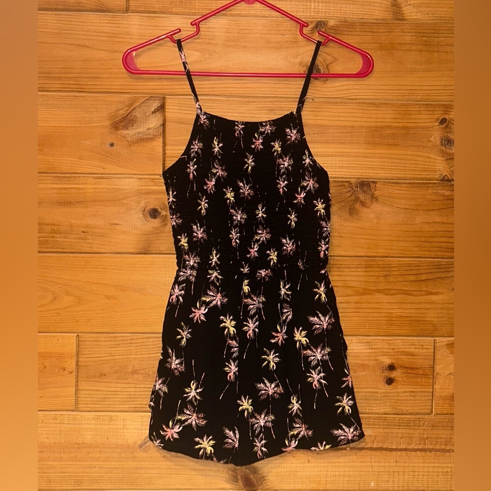 Art Class Girls Romper Size 10/12 Black Palm Trees Tropical Hawaiian